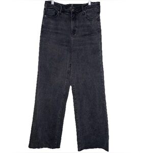 New York & Company High Rise Wide Leg Flare Raw Hem Denim Jeans Sz 12